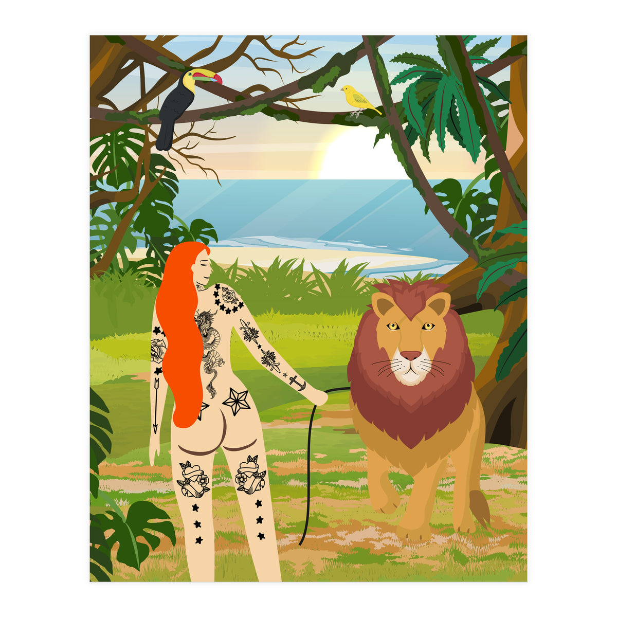 Tattooed Girl with Lion (Print Only)