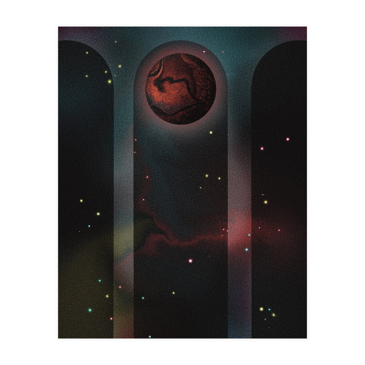 Space Temple with red planet (Print Only)