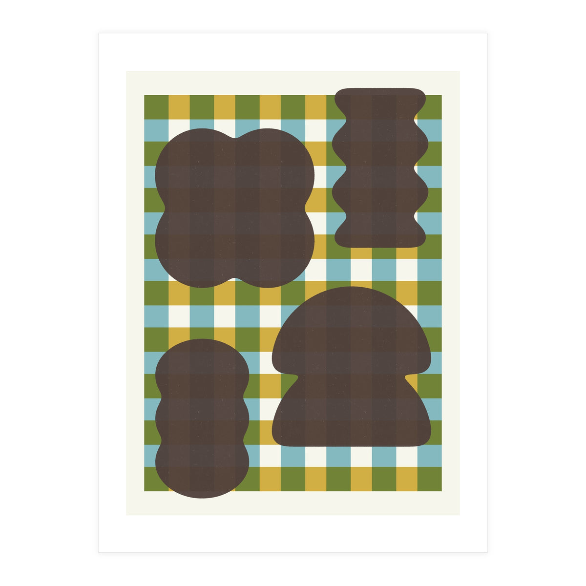 Funky Organic Shapes on a Plaid Background (Print Only)