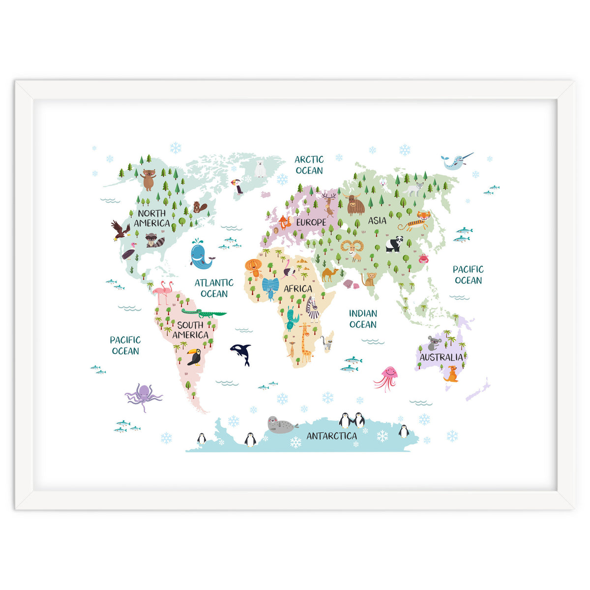 Pastel Animal World Map