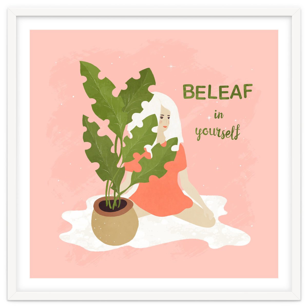 House Plant With A White Hair Girl