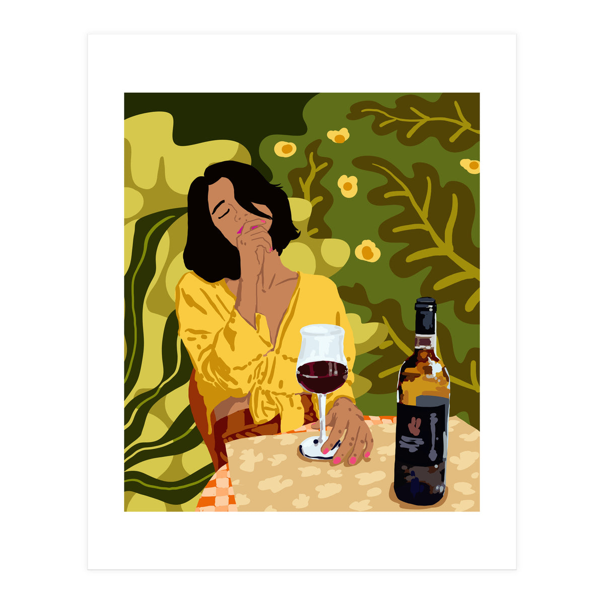 Wine is the answer.What was the question? Drinks Vacation Travel Modern Bohemian Black Woman Fashion  (Print Only)