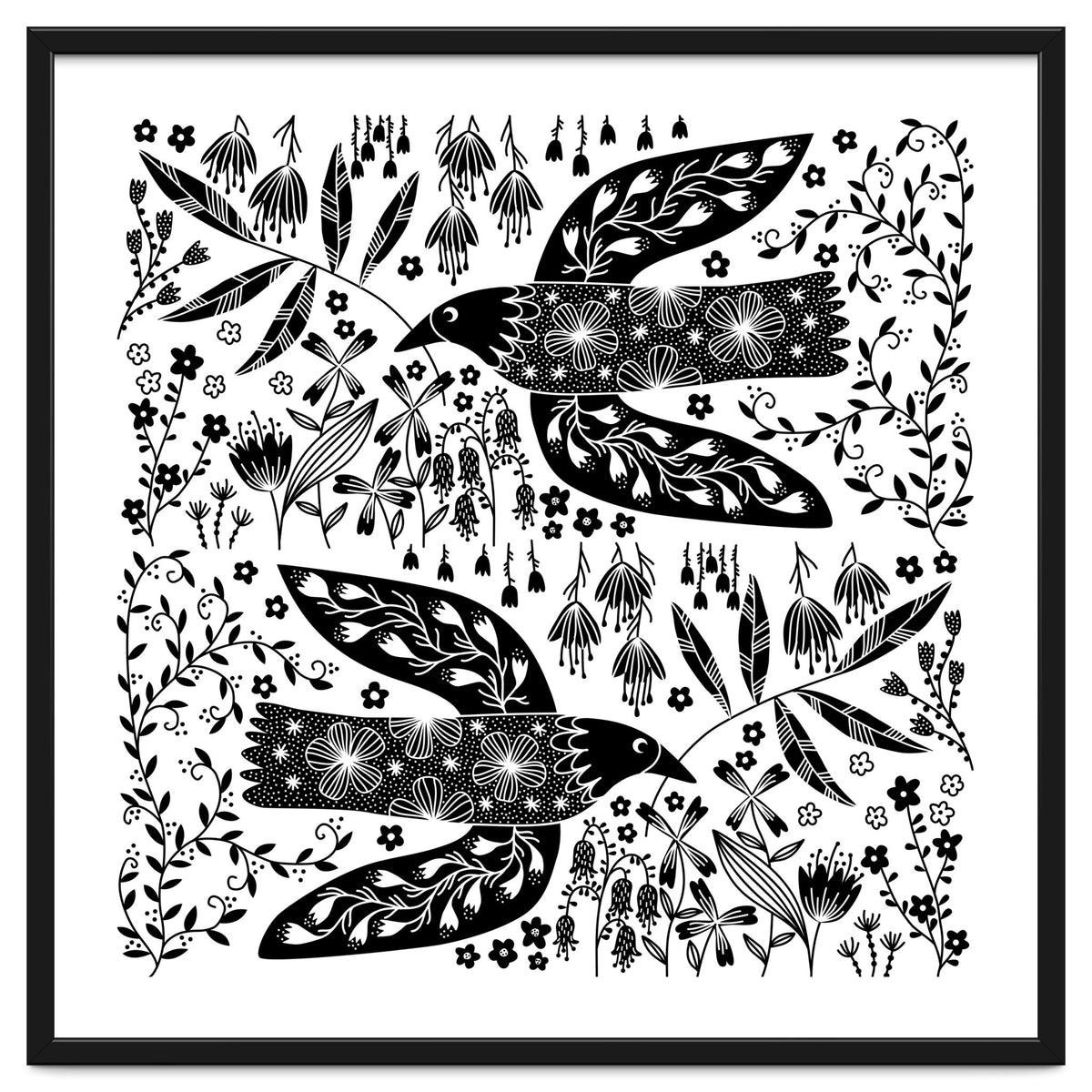 Doves And Flowers Black & White