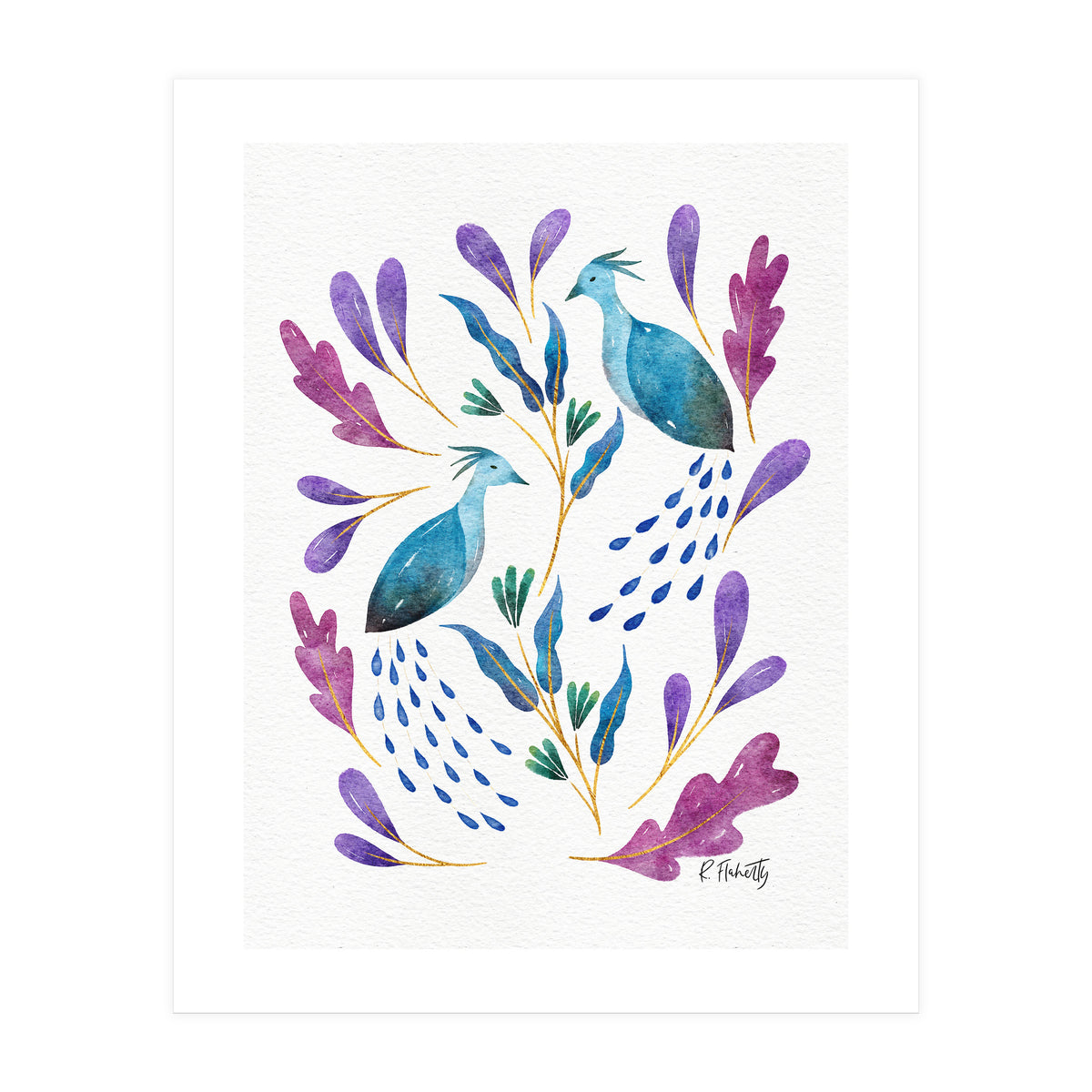 Folk Art Peacocks | Blue (Print Only)