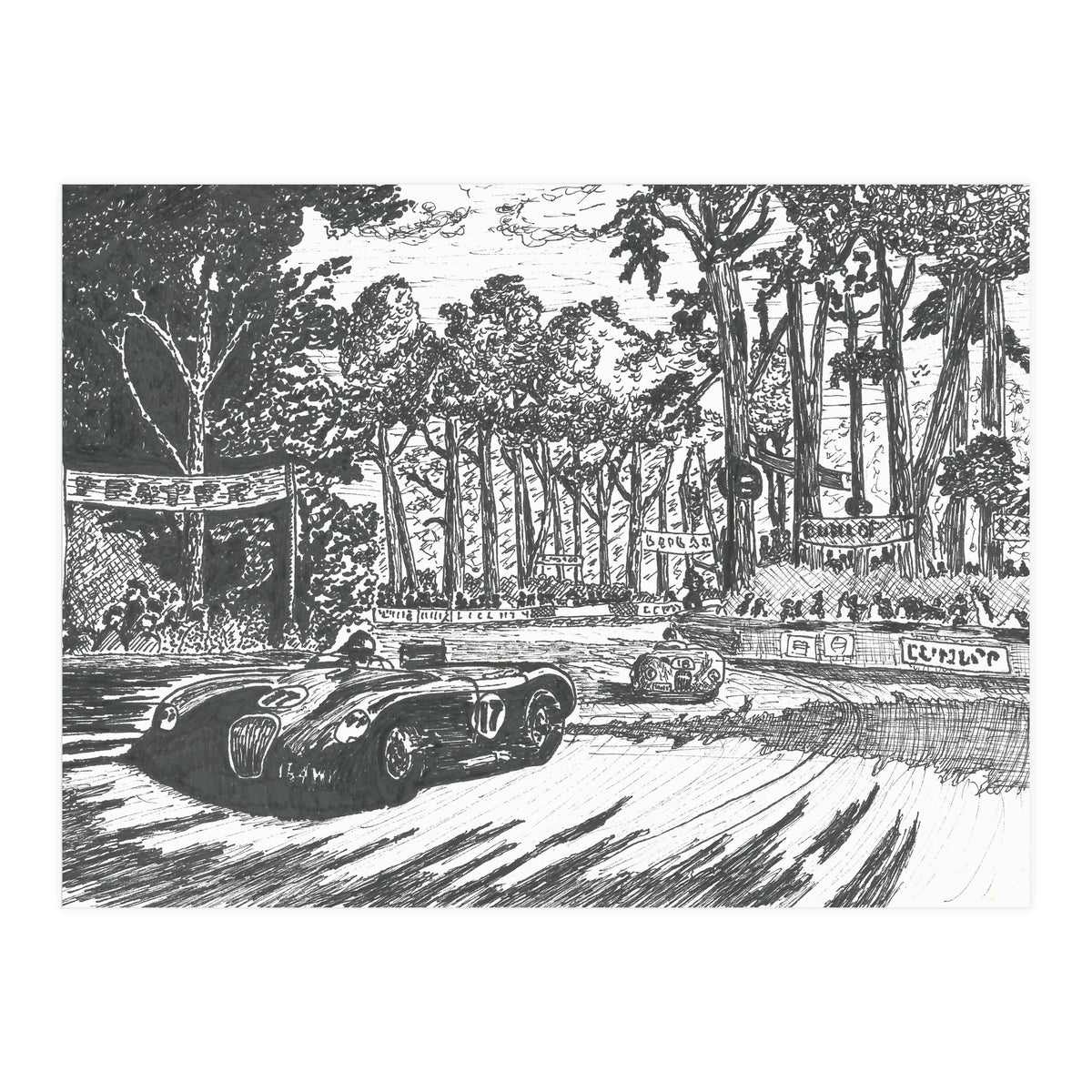 Jaguar C-Type Classic Le Mans Ink Drawing (Print Only)