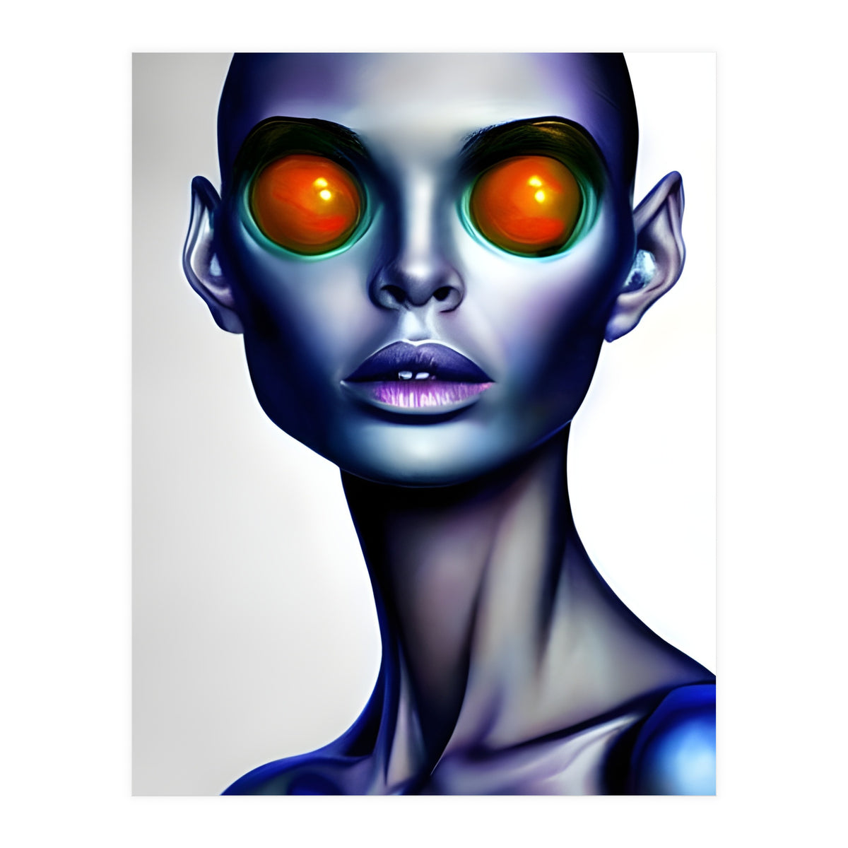 Strange Alien Woman Portrait Face AI Art (Print Only)