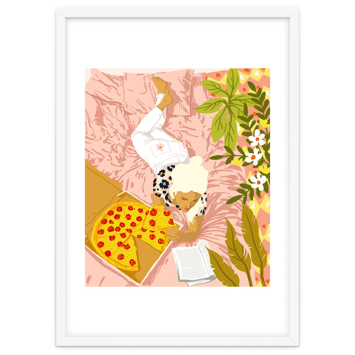 Pepperoni Pizza | Holiday Weekend Food Binge | Modern Bohemian Woman Reading in a Pastel Bedroom