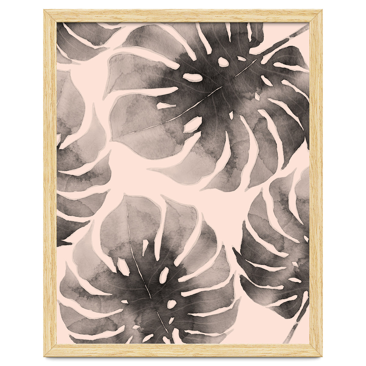 Monstera pink and gray watercolor