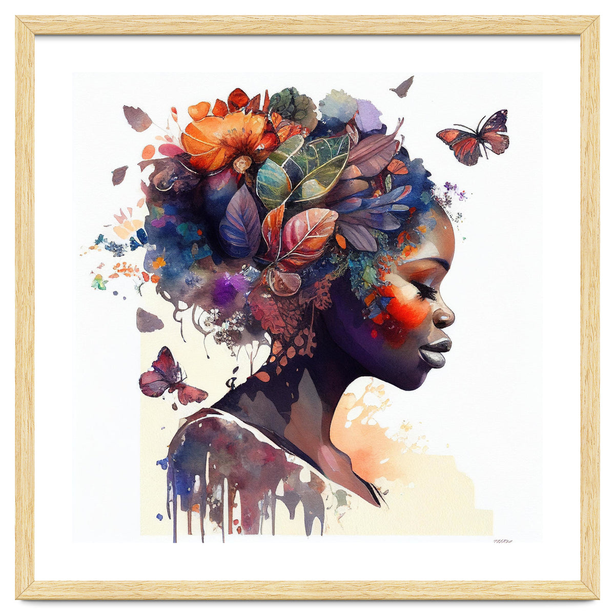 Watercolor Butterfly African Woman #9