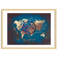 World Map Wind Rose blue