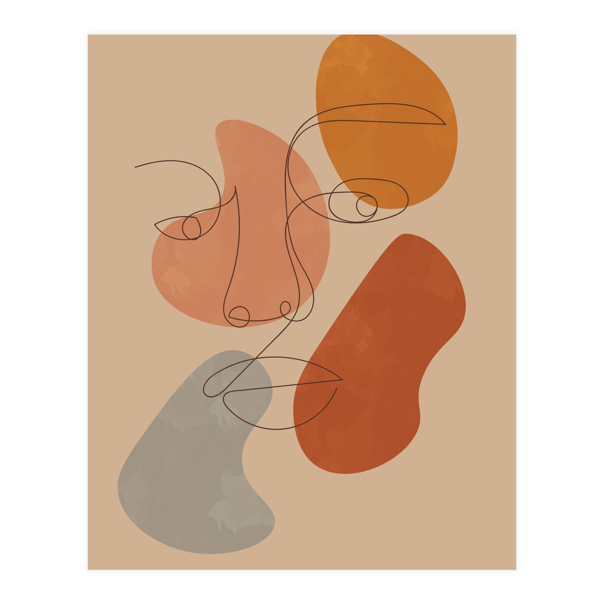 Feminine Line Art Boho Woman Face (Print Only)