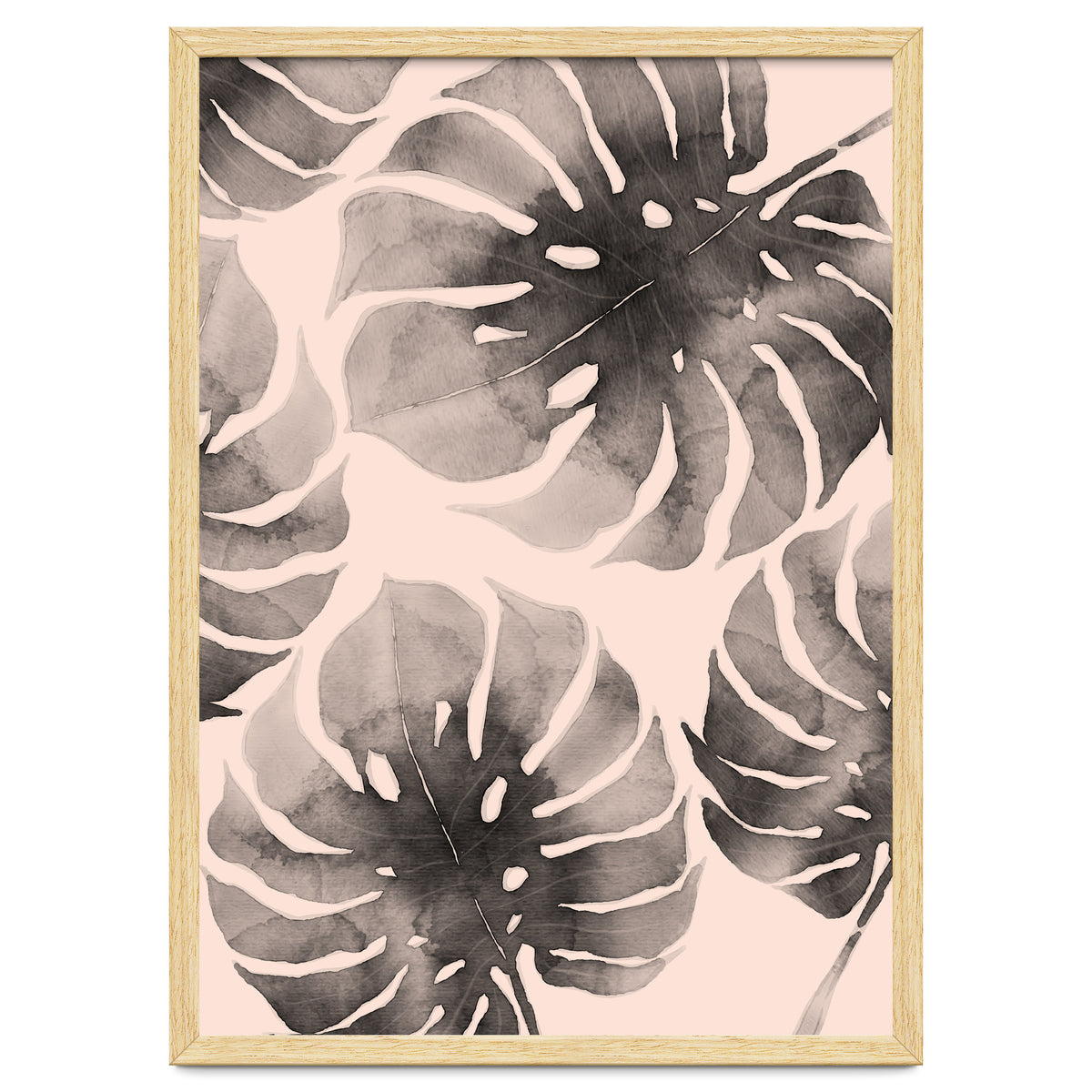 Monstera pink and gray watercolor