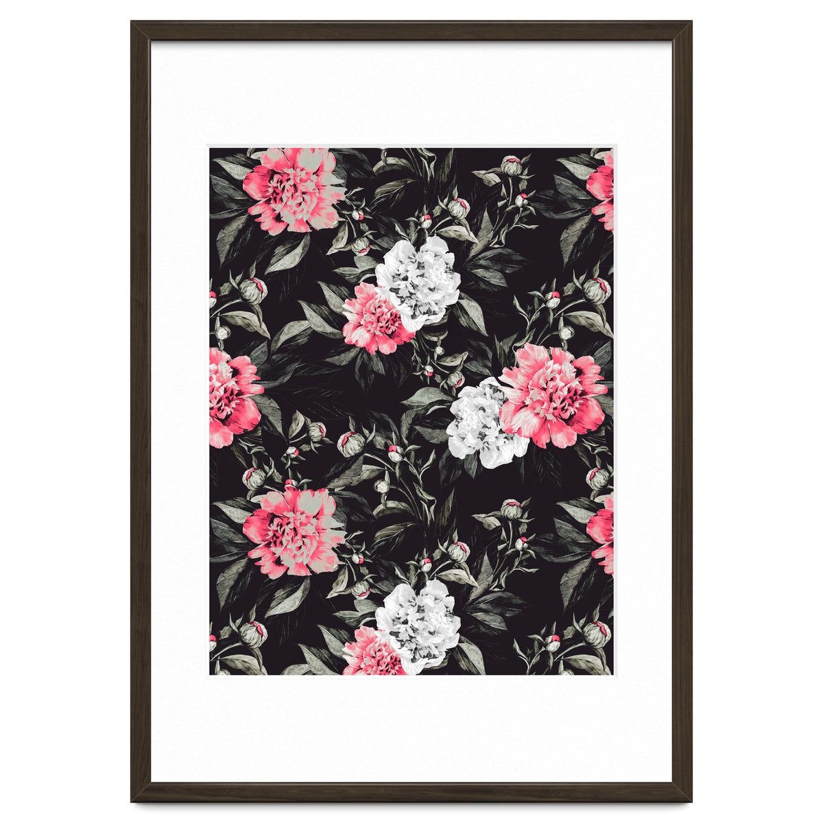 Floral pink - black & white dark