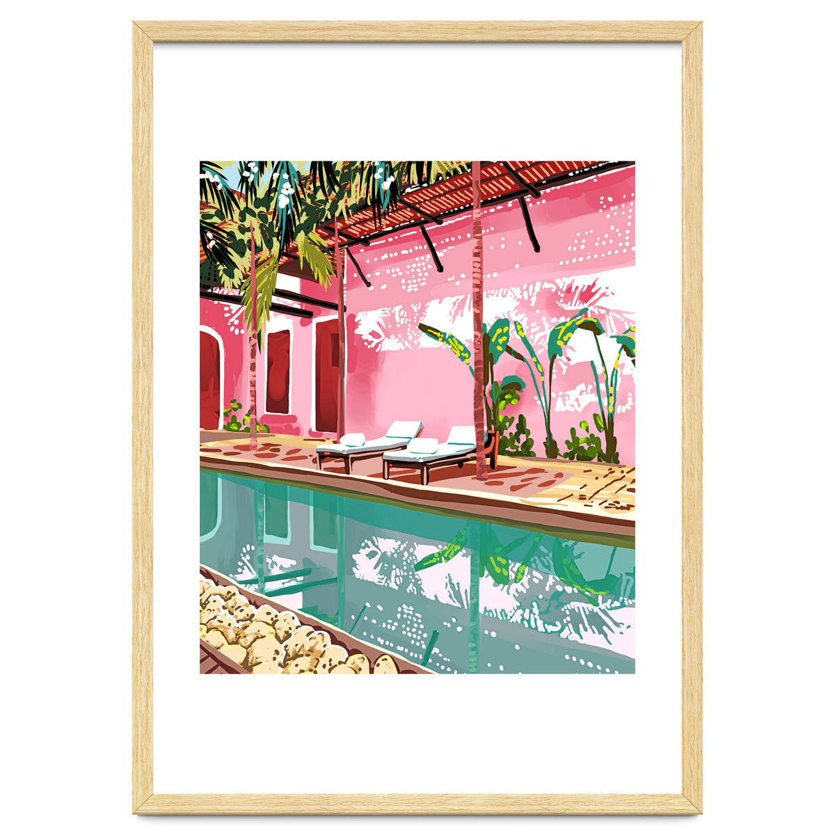 Vacay Villa | Blush Pink Summer Architecture | Tropical Travel Building | Palm Bohemian Resort