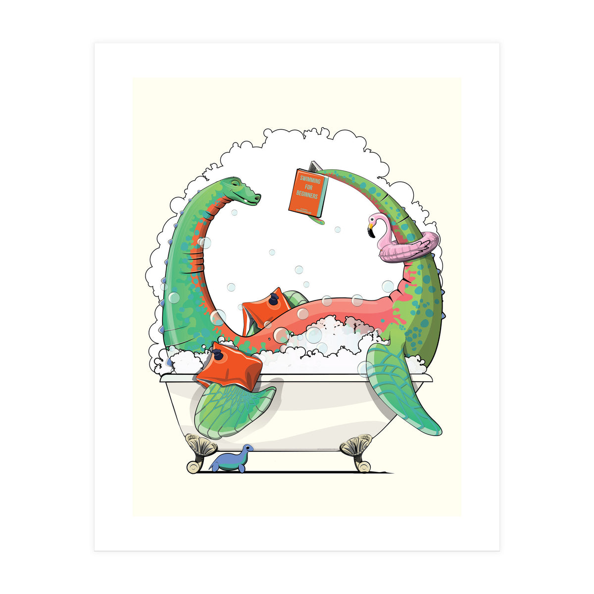 Dinosaur Plesiosaurus in the Bath, funny bathroom humour (Print Only)