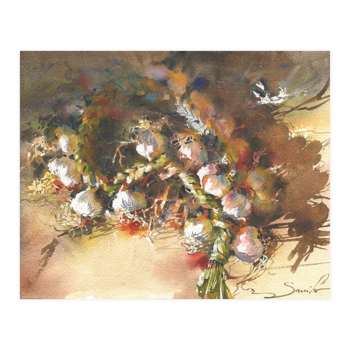 Still life garlic Watercolor  (Print Only)