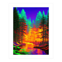 The Neon Mirage, Forest Trees Nature, Eclectic Electric Pop Art, Colorful Bright Contemporary Modern (Print Only)