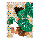 Monstera Plant Lady | Modern Bohemian Morocco Decor | Tropical Botanical Tiles (Print Only) thumbnail