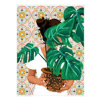 Monstera Plant Lady | Modern Bohemian Morocco Decor | Tropical Botanical Tiles (Print Only)