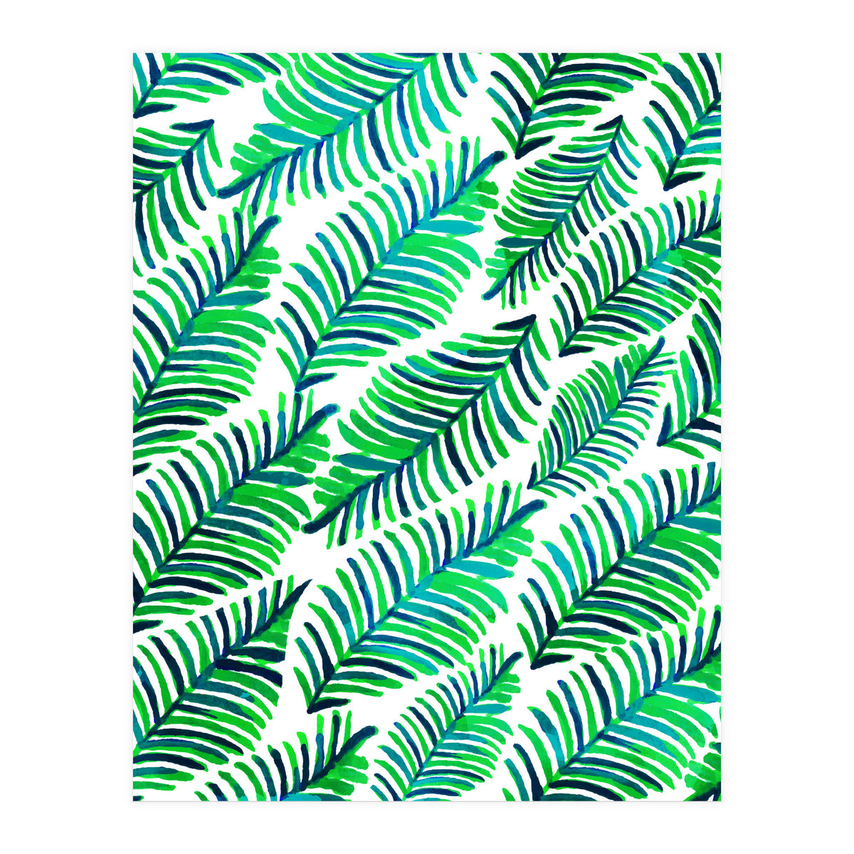 Palm Solace | Tropical Botanical Plants Nature Hand-Painted Watercolor Painting Bohemian Lush Green (Print Only)