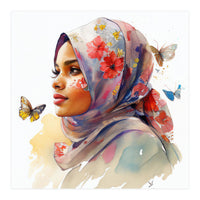 Watercolor Floral Muslim Arabian Woman #1 (Print Only)