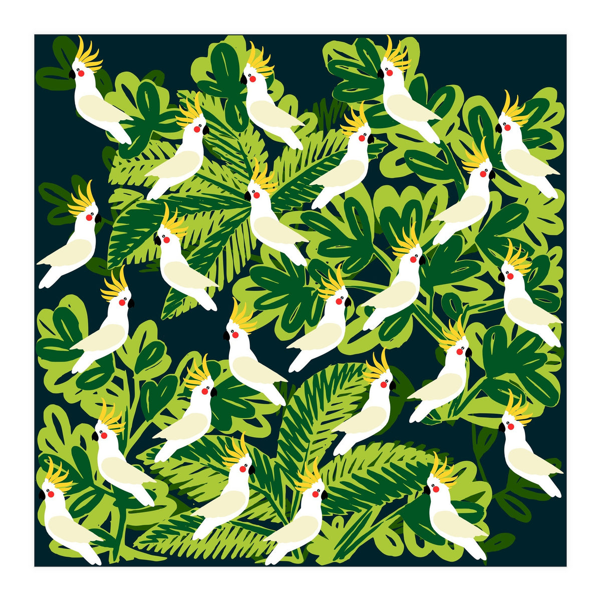 Cute cockatoo and tropical leaves (Print Only)
