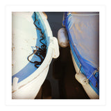 Blue and white wooden fishing boats (Print Only) thumbnail