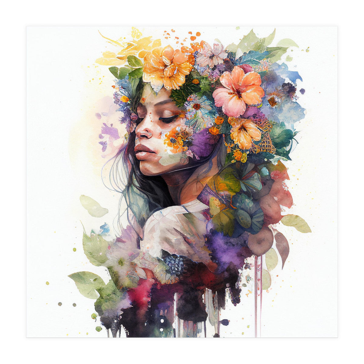 Watercolor Tropical Woman #6 (Print Only)