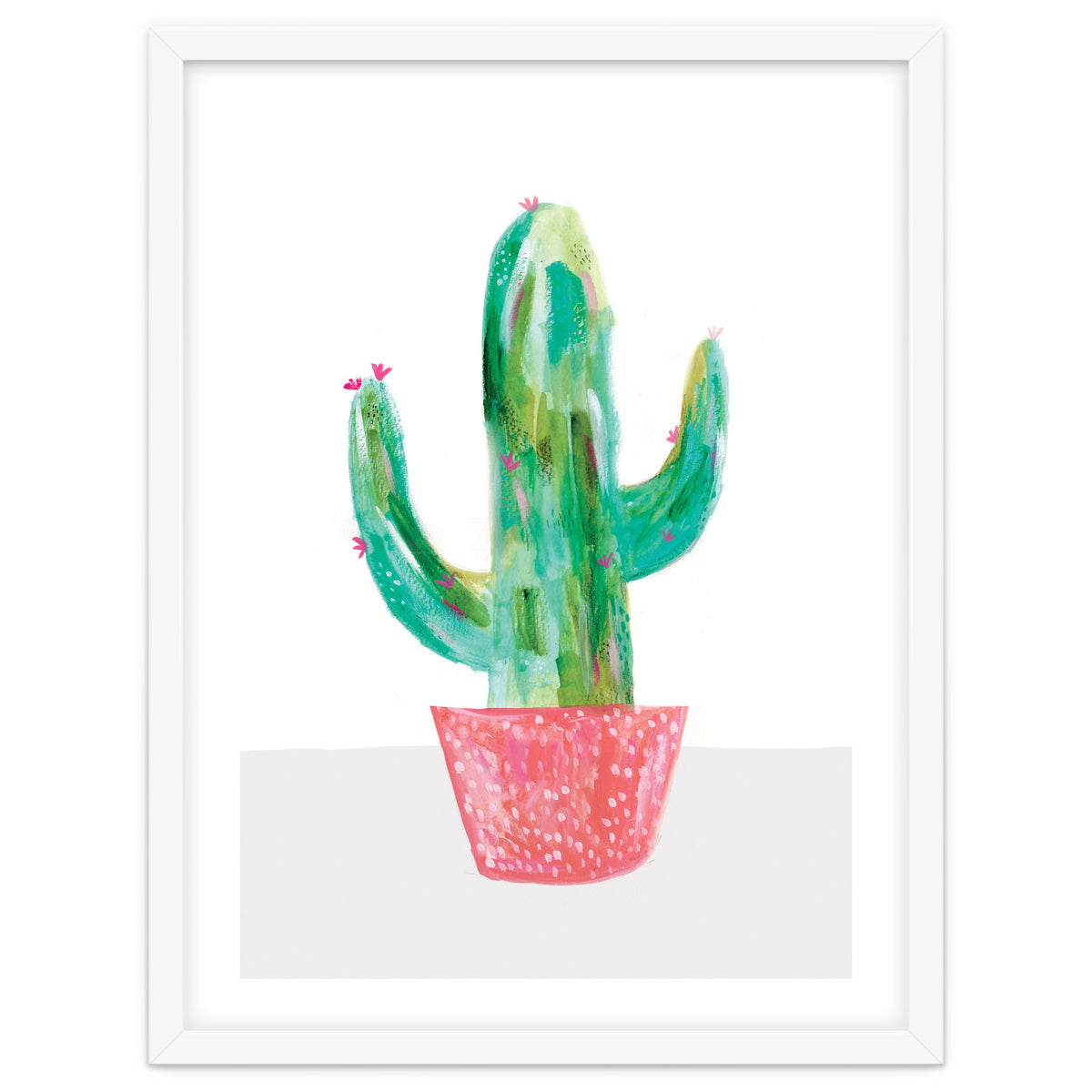 Painted Cactus In Coral Plant Pot