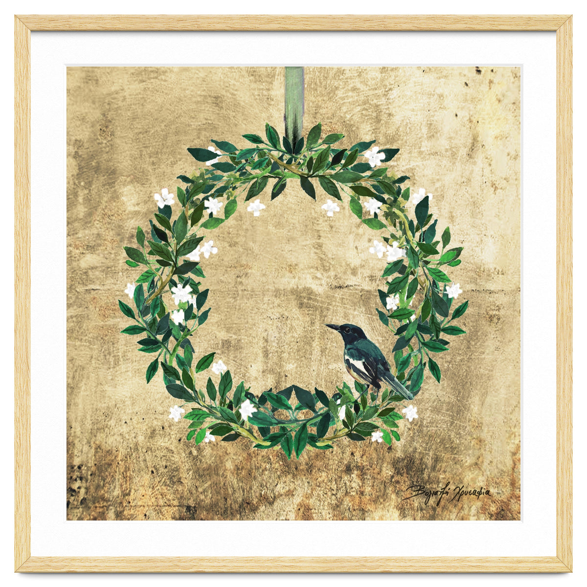 Wreath #White Flowers & Bird #Royal collection