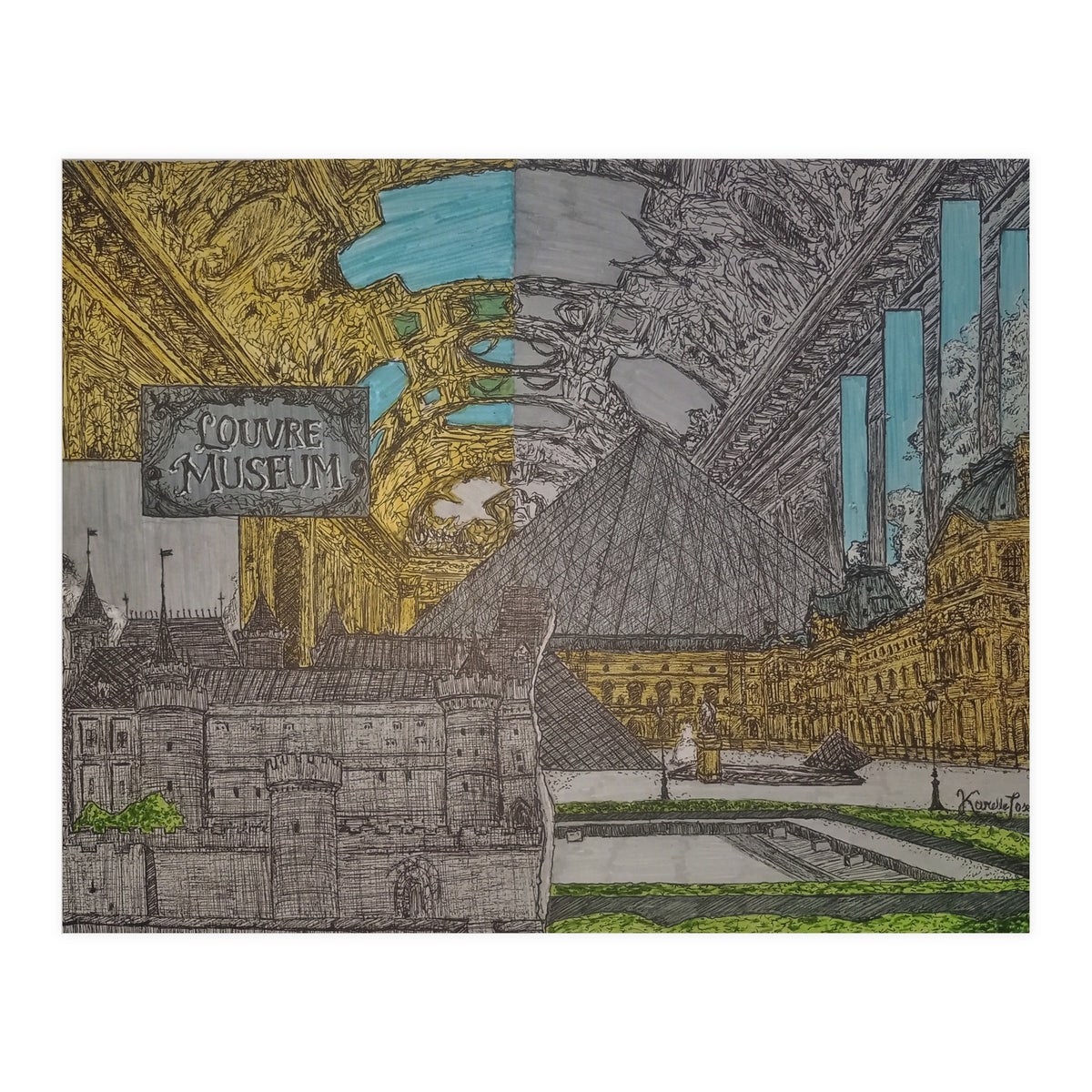 Louvre Museum Coloured (Print Only)