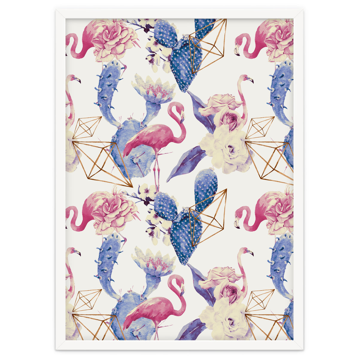 Flamingos, geometric and flowers 02