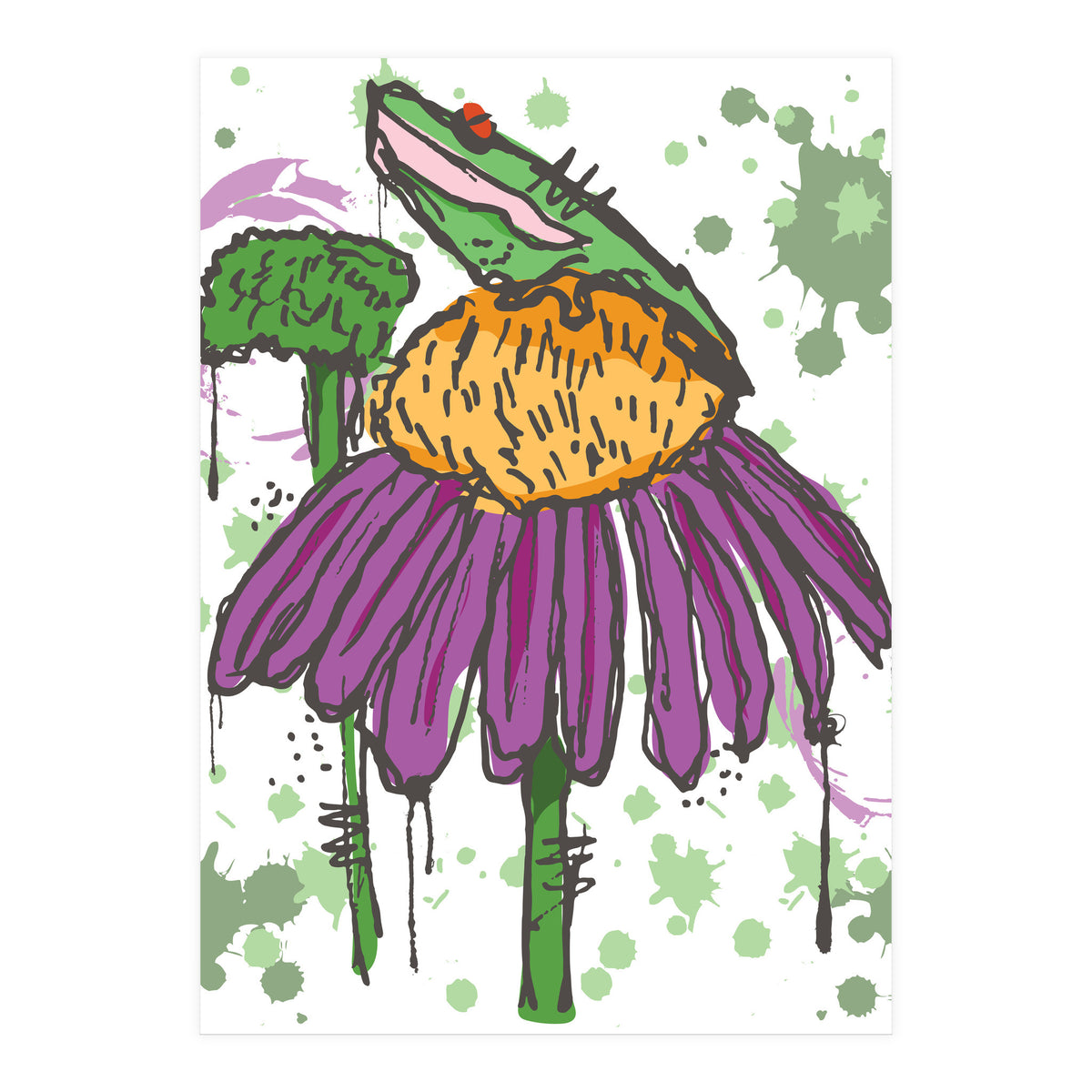 Frog On Flower sketch (Print Only)
