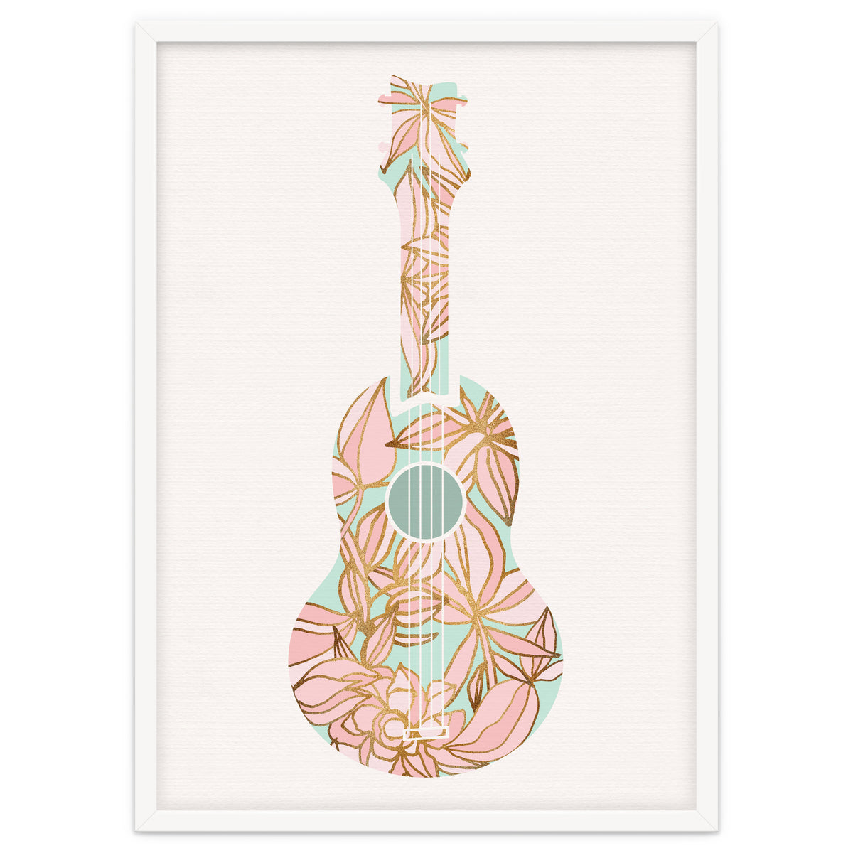 Aqua and Pink Floral Ukulele