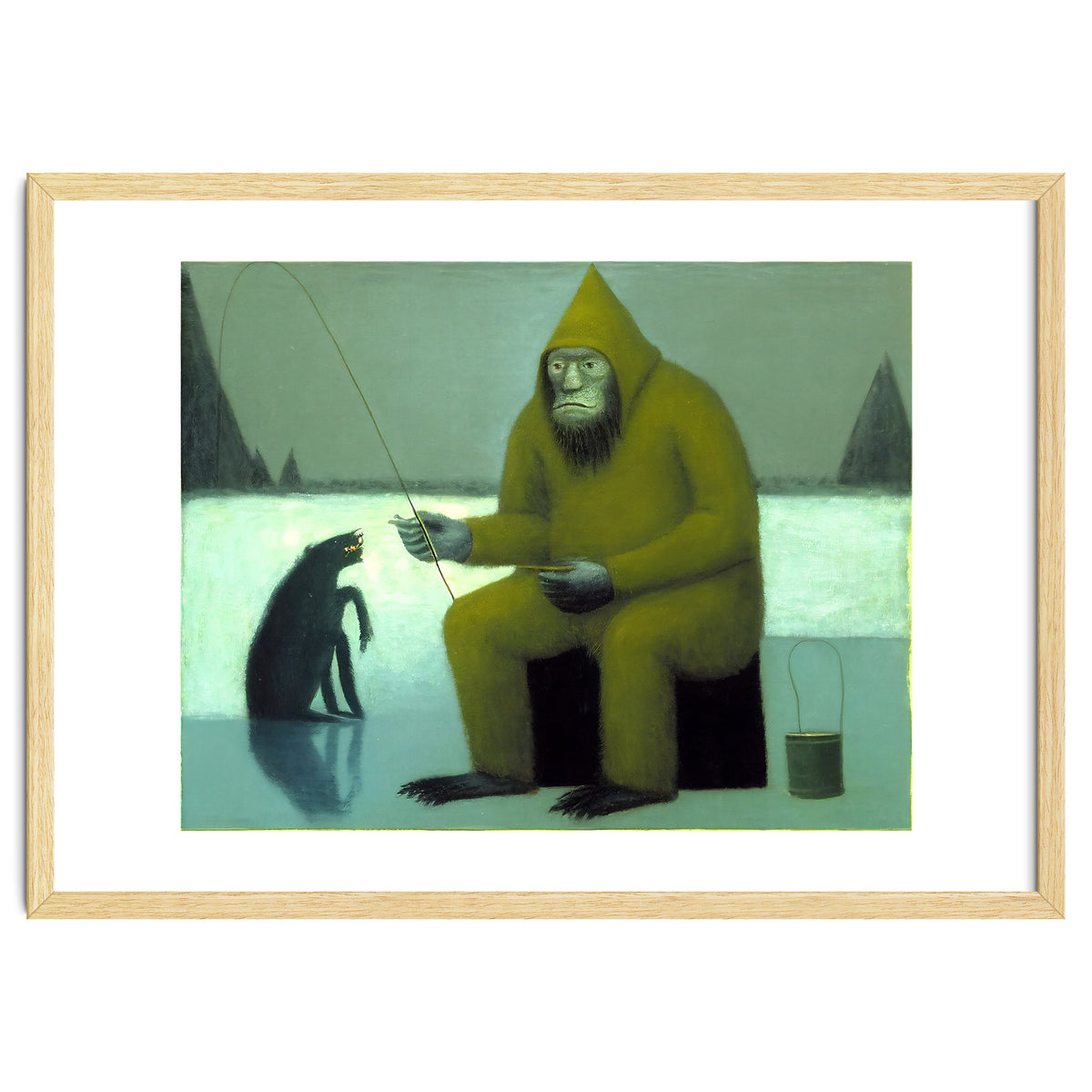 Yeti Ice Fishing With His Dog