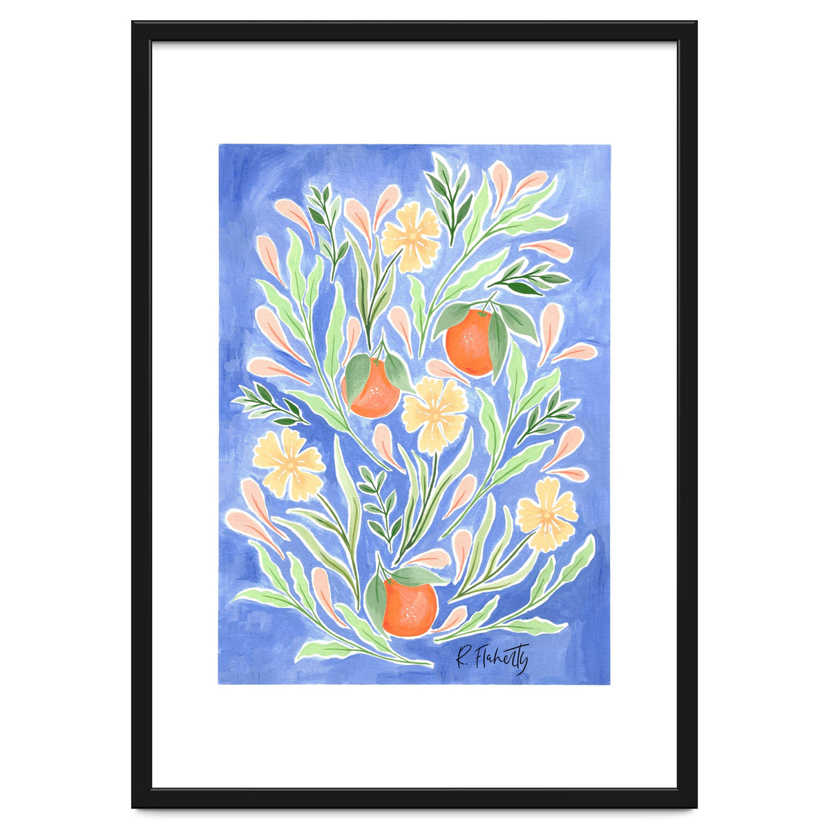 Wild Orange FLoral | Cobalt Blue