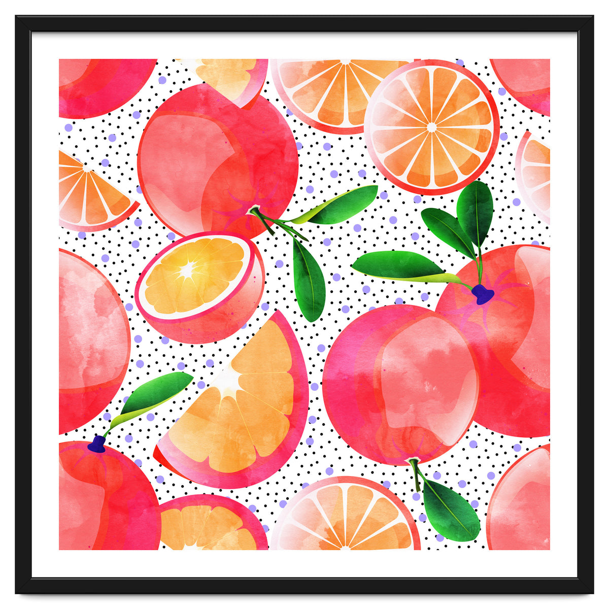 Citrus Tropical | Juicy Fruits Polka Dots | Food Orange Grapefruit Pink Watercolor Botanica