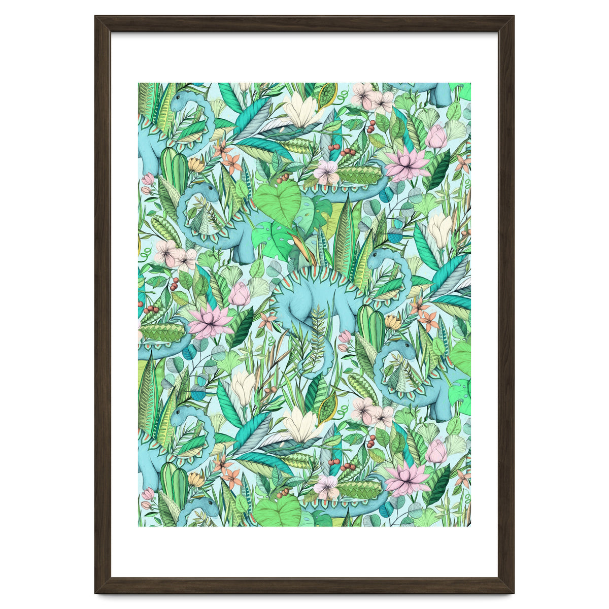 Improbable Botanical with Dinosaurs - soft pastels