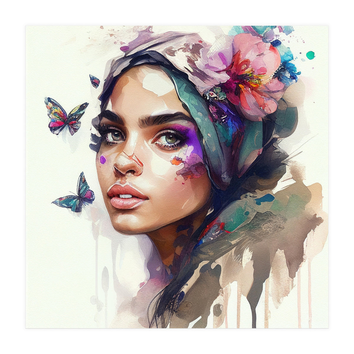 Watercolor Floral Arabian Woman #8 (Print Only)