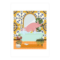 Piggie Bathing in Moroccan Style Bathroom (Print Only)