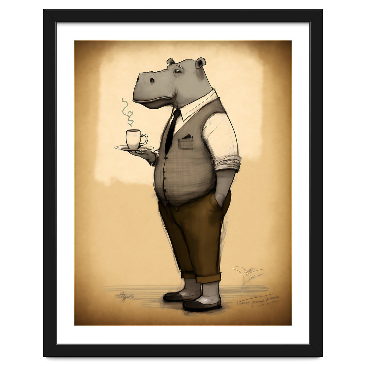 Hippo Hipster Fashion Sketch