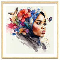 Watercolor Floral Muslim Arabian Woman #2