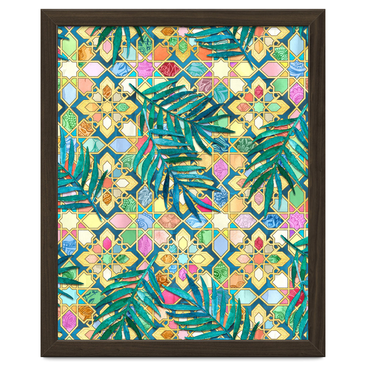 Gilded Moroccan Mosaic Tiles with Palm Leaves