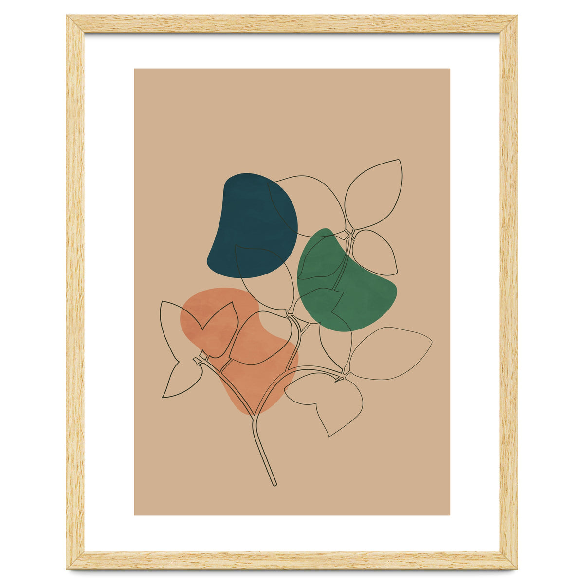 Boho Line Art Drawing Plant Earthy Tones