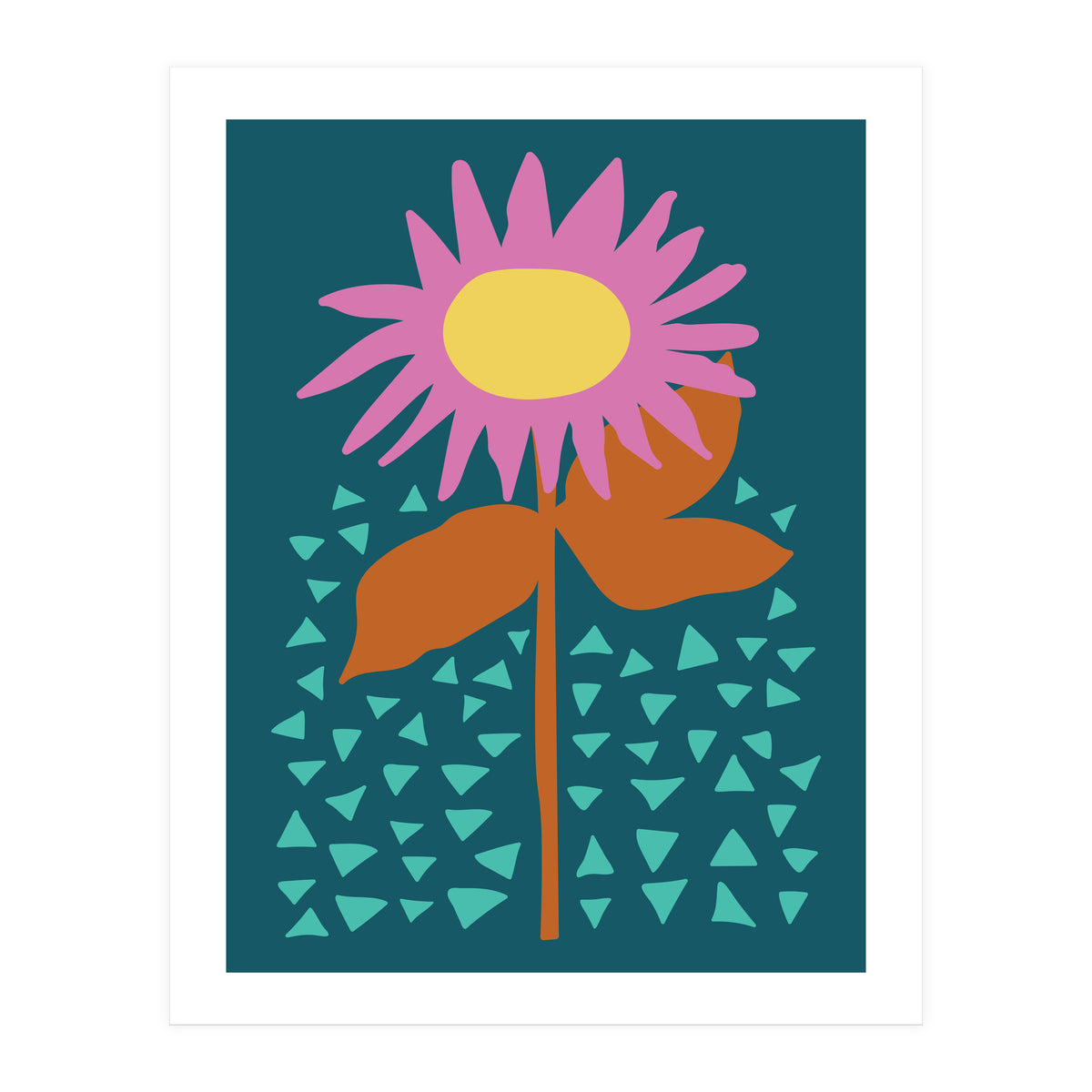 Pink Flower on Teal  (Print Only)