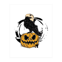 Raven over a pumpkin scribble sketch (Print Only)