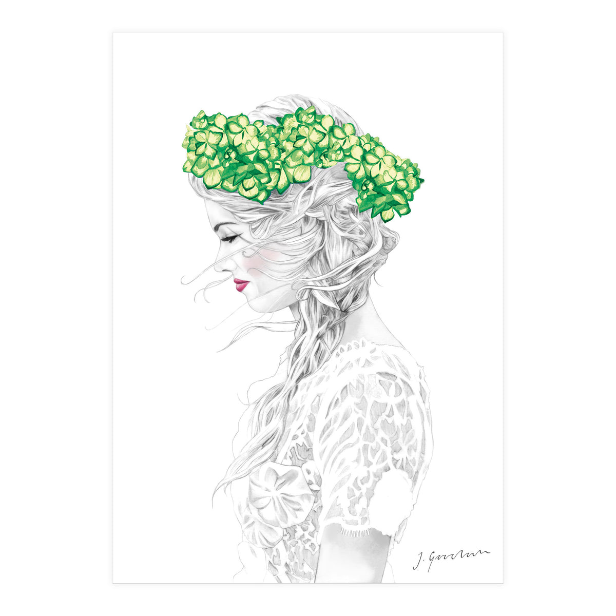 Green Hydrangea Girl (Print Only)