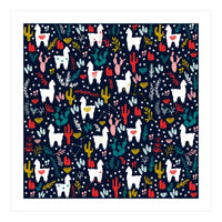 Cute Alpaca Pattern with Cacti, Stars and Crystals (Print Only)