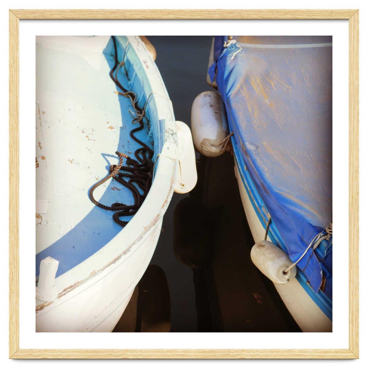 Blue and white wooden fishing boats