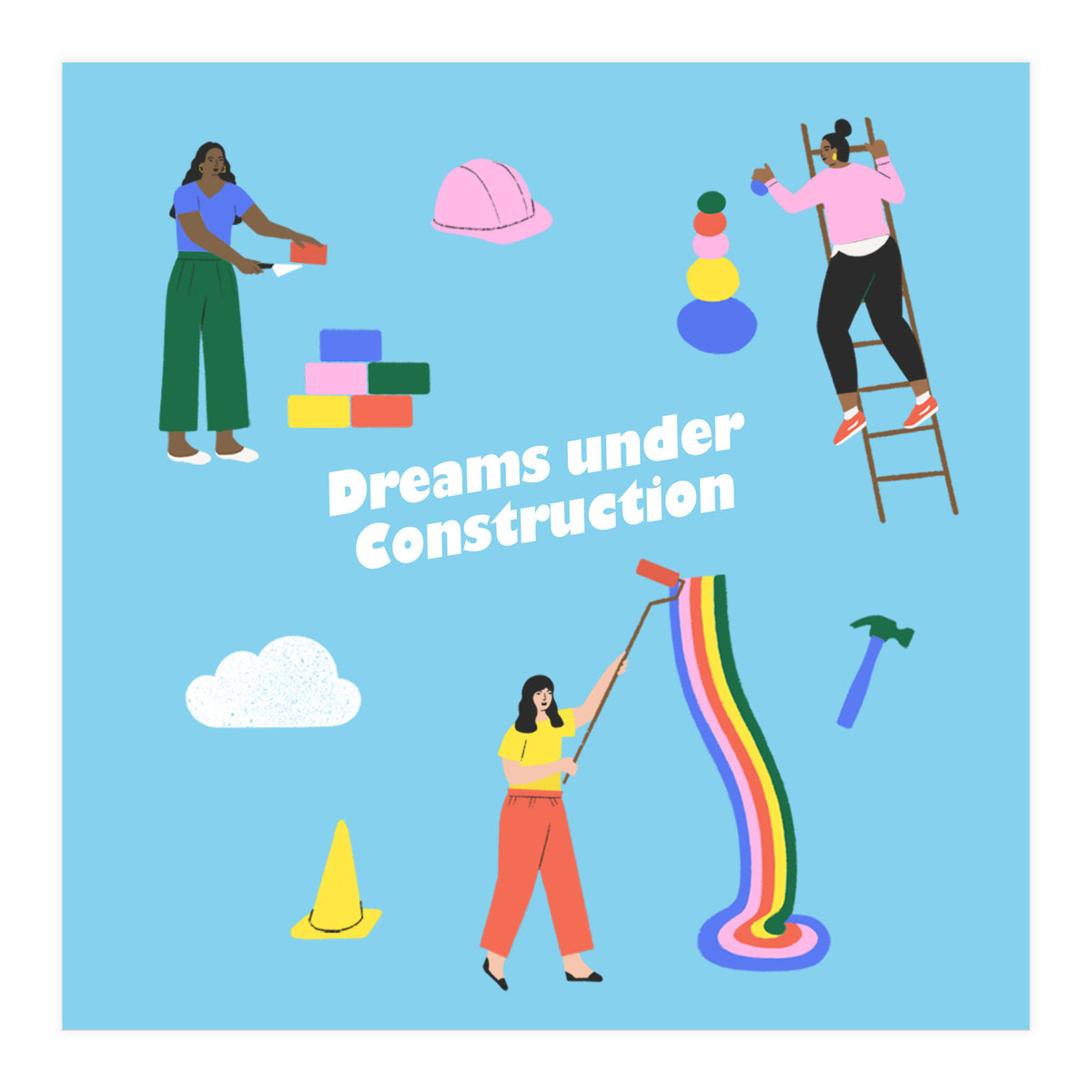 Dreams Under Construction Square Blue (Print Only)